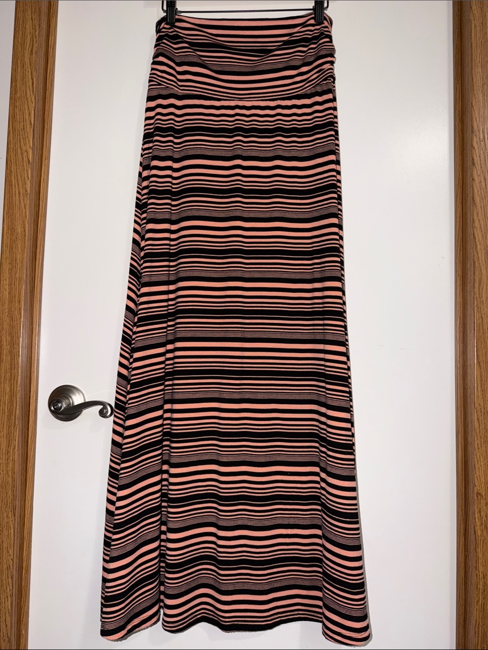 Signature Studio Peach/Coral and Black Striped Maxi Skirt